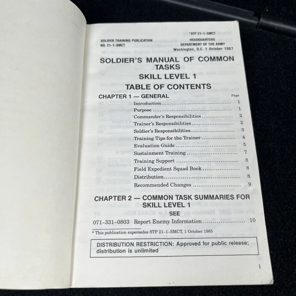 Soldiers Manual Book Common Tasks Skill Level 1 October 1987 STP 21-1-SMCT Army